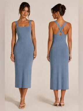 Abercrombie & Fitch Light Blue Ribbed Maxi Tank Dress